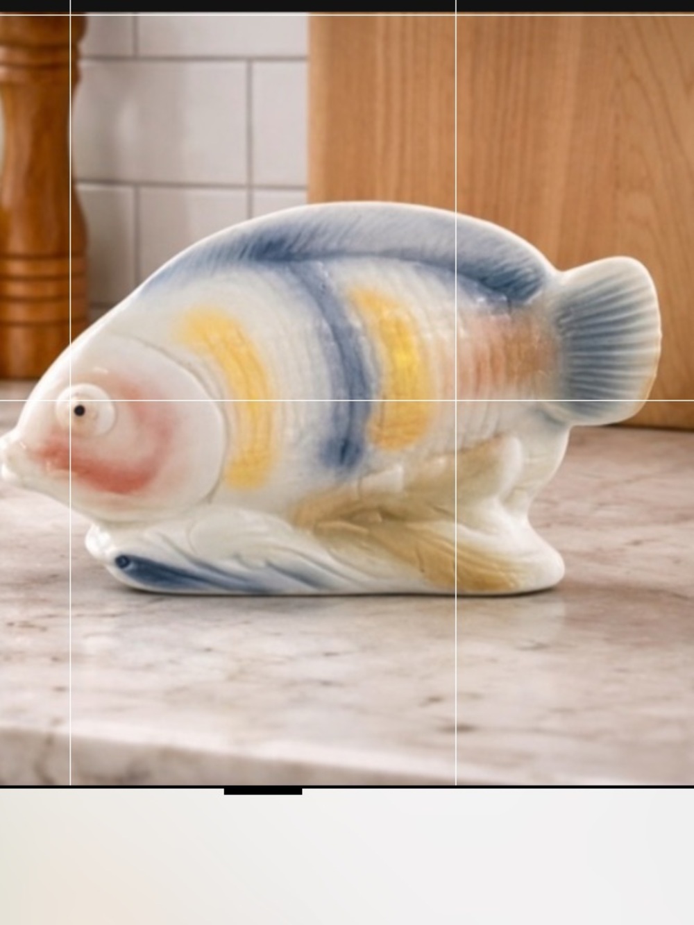 Ceramic Fish Figurine Coastal Nautical Beach Decor Blue Yellow Sculpture